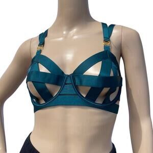 New Victoria's Secret Womens Green Luxe Strappy Balconette Strappy Bra Size 32DD